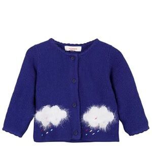 Catamini Baby Blue Long Sleeve Knit Fuzzy Clouds Cardigan Sweater. 9 Months.